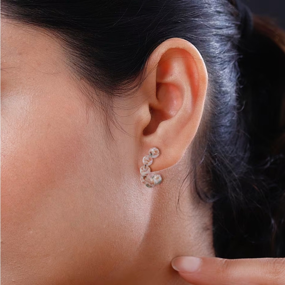 White Murano style Hoop Earrings in silvertone